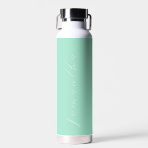 Cute Feminine Mint Green Calligraphy Custom Name Water Bottle