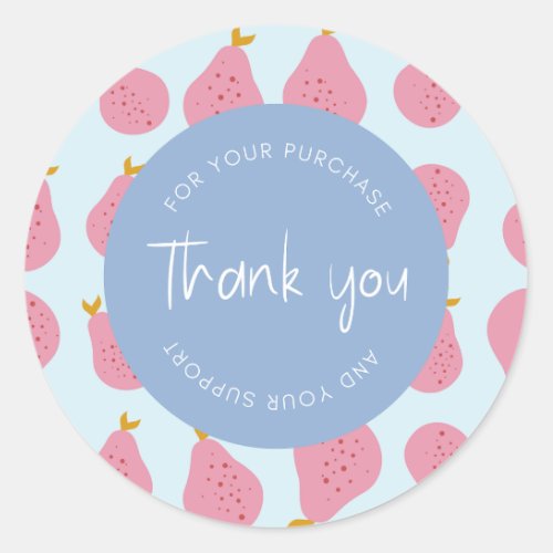 Cute Feminine Pear Pattern Thank You Packaging Classic Round Sticker