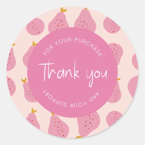 Cute Feminine Pear Pattern Thank You Packaging Classic Round Sticker