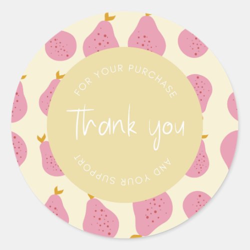 Cute Feminine Pear Pattern Thank You Packaging Classic Round Sticker