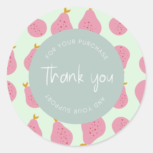 Cute Feminine Pear Pattern Thank You Packaging Classic Round Sticker