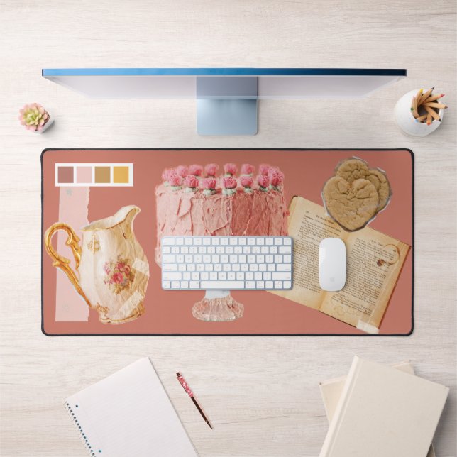 Cute Feminine Pink Bakery Collage Mixed Media Desk Mat (Office 1)