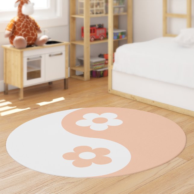 Cute Feminine Yin Yang Orange White Cartoon Floral Rug (In Situ. Image by alexandercho on Freepik)