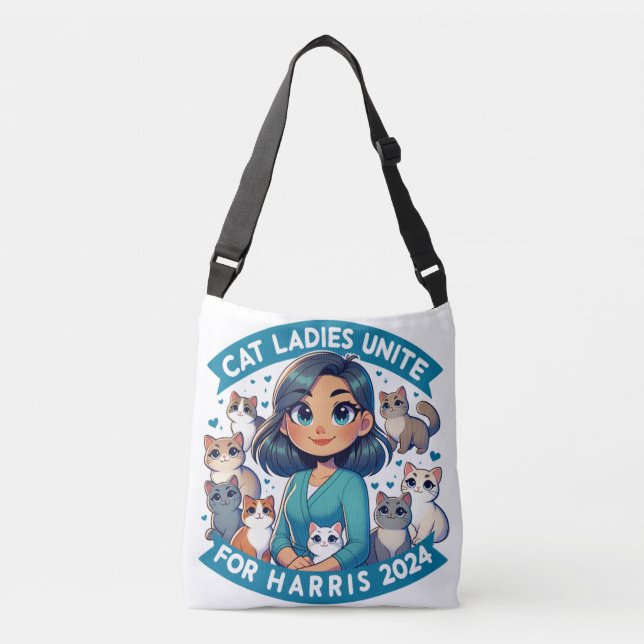Cute Feminist Profession Childless Cat Lady Harris Crossbody Bag (Front)
