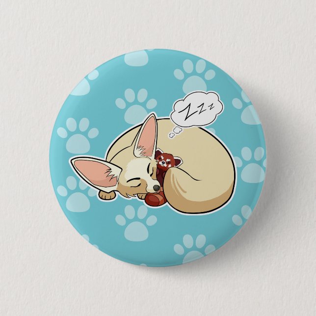 Cute Fennec Fox Sleeping With Red Panda Pinback Button (Front)