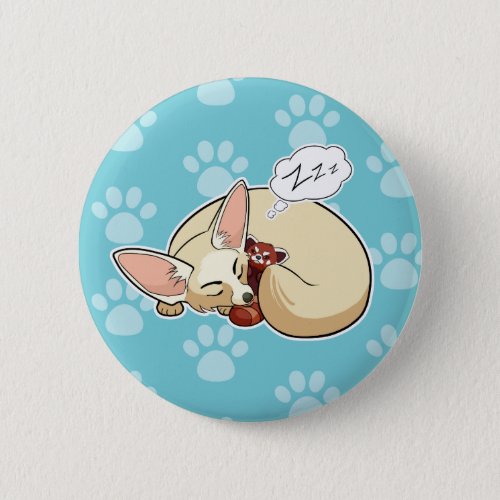 Cute Fennec Fox Sleeping With Red Panda Pinback Button