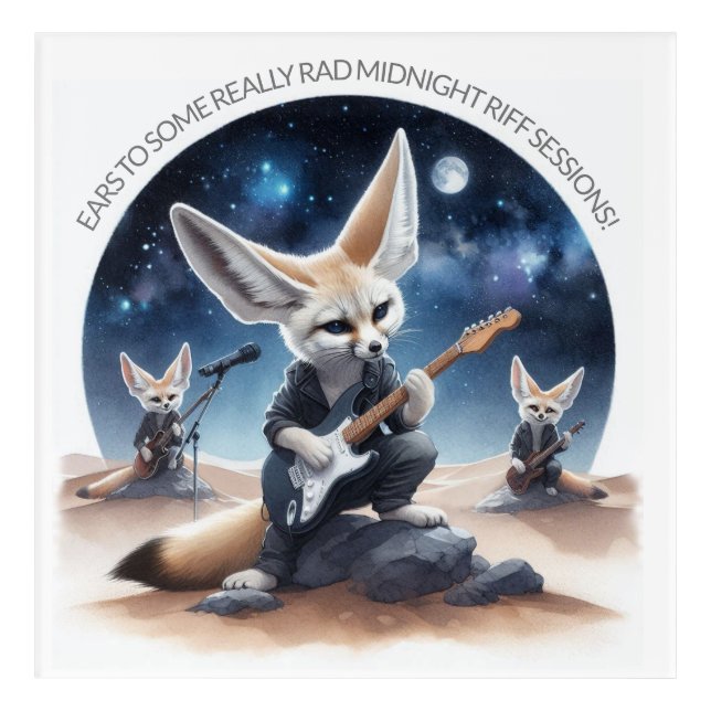 Cute Fennec Foxes Rocking Acoustic Guitars Acrylic Print (Front)