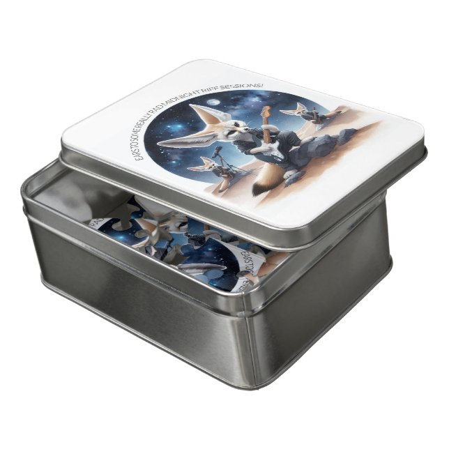 Cute Fennec Foxes Rocking Acoustic Guitars Jigsaw Puzzle (Lid Open)
