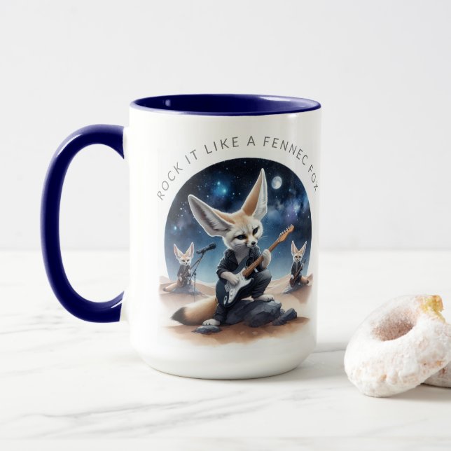 Cute Fennec Foxes Rocking Acoustic Guitars Mug (With Donut)