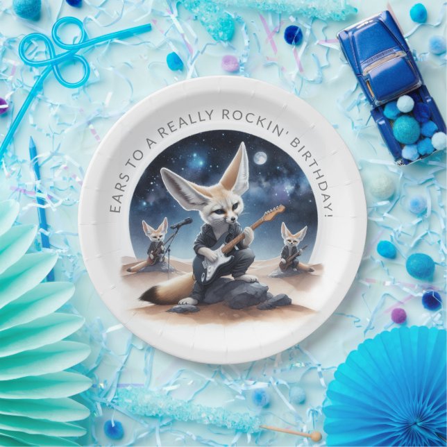 Cute Fennec Foxes Rocking Acoustic Guitars Paper Plates (Party)