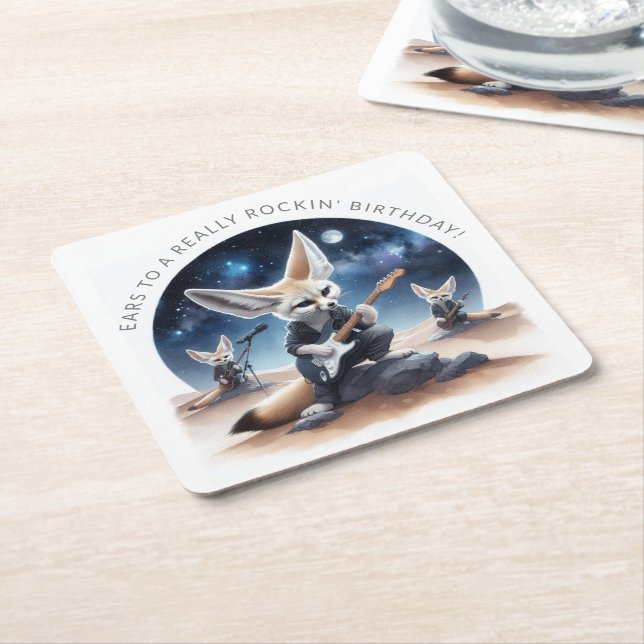 Cute Fennec Foxes Rocking Acoustic Guitars Square Paper Coaster (Angled)