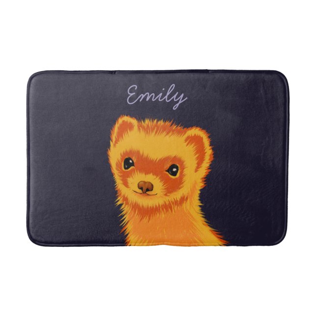 Cute ferret art ferret mom name bath mat (Front)