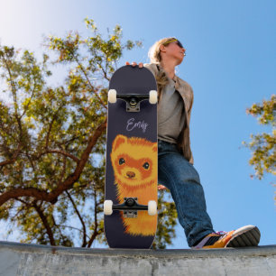 Cute ferret art ferret mom name skateboard