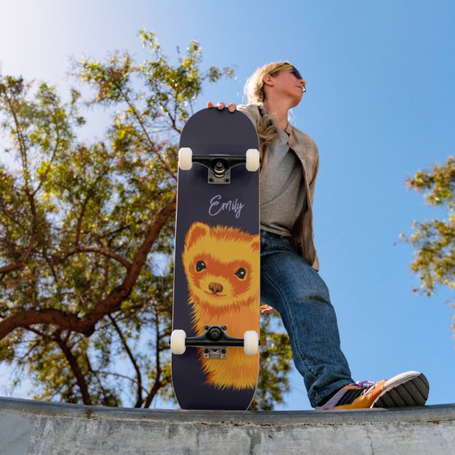 Cute ferret art ferret mom name skateboard (Outdoor 1)