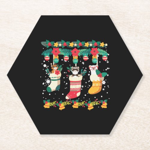 Cute Ferret Christmas Socks Xmas Lights Matching Paper Coaster