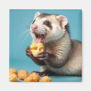 Cute Ferret Eating Cheese Puffs Magnet