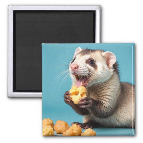 Cute Ferret Eating Cheese Puffs Magnet