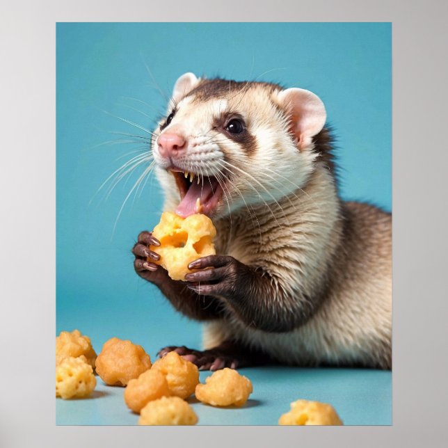 Cute Ferret Eating Cheese Puffs Poster (Front)