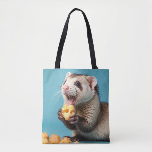 Cute Ferret Eating Cheese Puffs Tote Bag