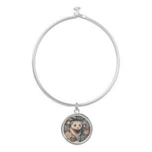 Cute Ferret Elegant Pastel Floral Garden Bangle Bracelet