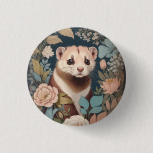 Cute Ferret Elegant Pastel Floral Garden  Button