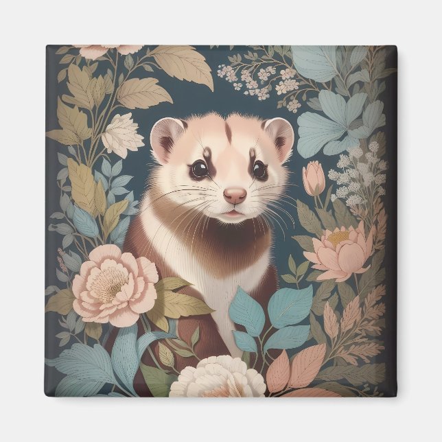Cute Ferret Elegant Pastel Floral Garden  Magnet (Front)