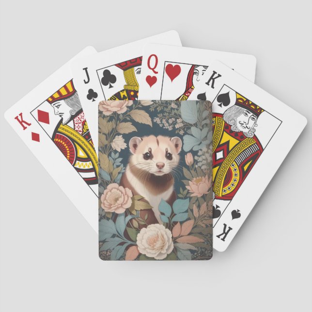 Cute Ferret Elegant Pastel Floral Garden  Poker Cards (Back)