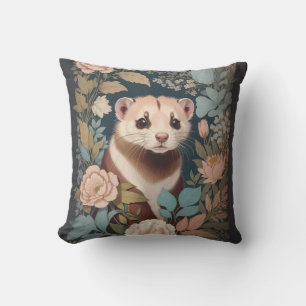 Cute Ferret Elegant Pastel Floral Garden  Throw Pillow