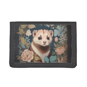 Cute Ferret Elegant Pastel Floral Garden Trifold Wallet