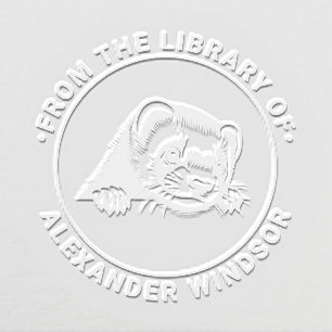 Cute Ferret Head Peeking Library Book Name Embosser