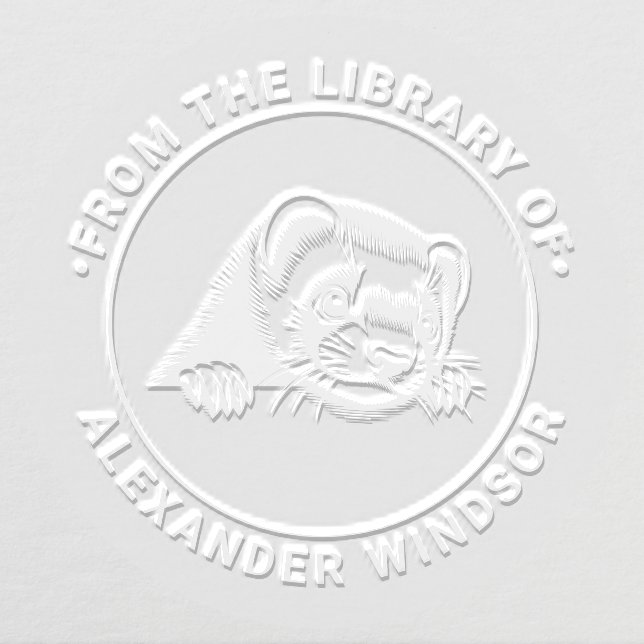 Cute Ferret Head Peeking Library Book Name Embosser (Design)
