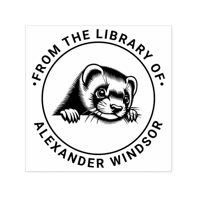 Cute Ferret Head Peeking Library Book Name Self-inking Stamp (Design)