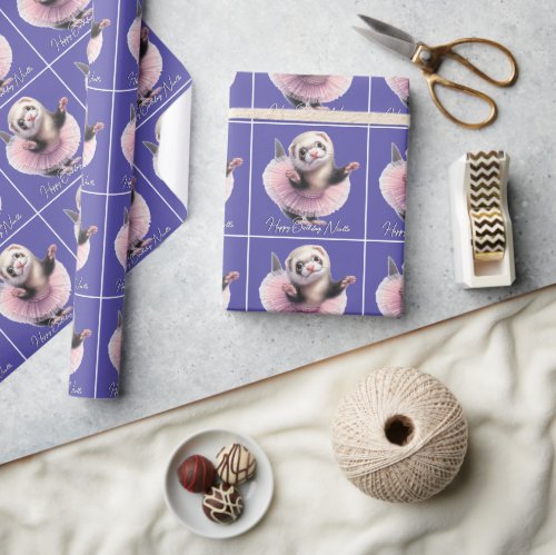 Cute Ferret in a Tutu Doing Ballet Wrapping Paper
