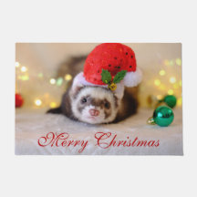 Cute Ferret in Santa Hat Christmas