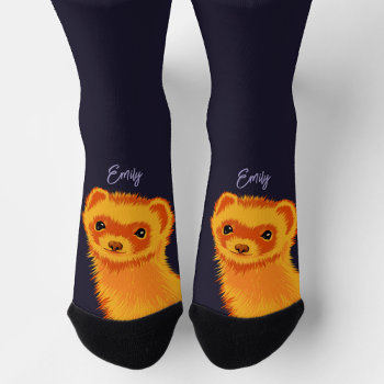 Cute Ferret Pet Animal Art Name Socks by borianag at Zazzle