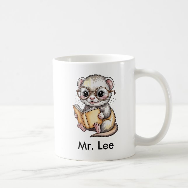 Cute Ferret Reading Book Custom Coffee Mug (Right)