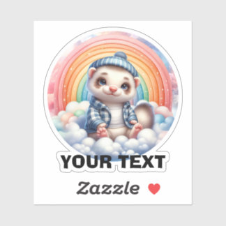 Cute Ferret Sitting Clouds, Customizable Sticker. Sticker