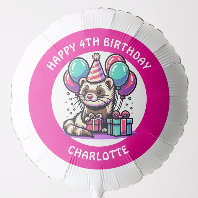 Cute Ferret Themed Girl's Birthday Personalized Balloon (Front)