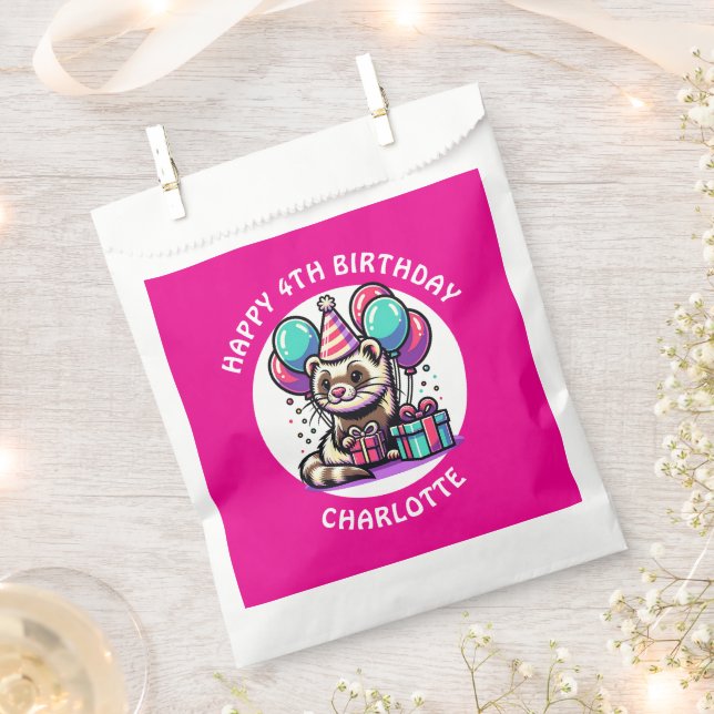 Cute Ferret Themed Girl's Birthday Personalized Favor Bag (Clipped)