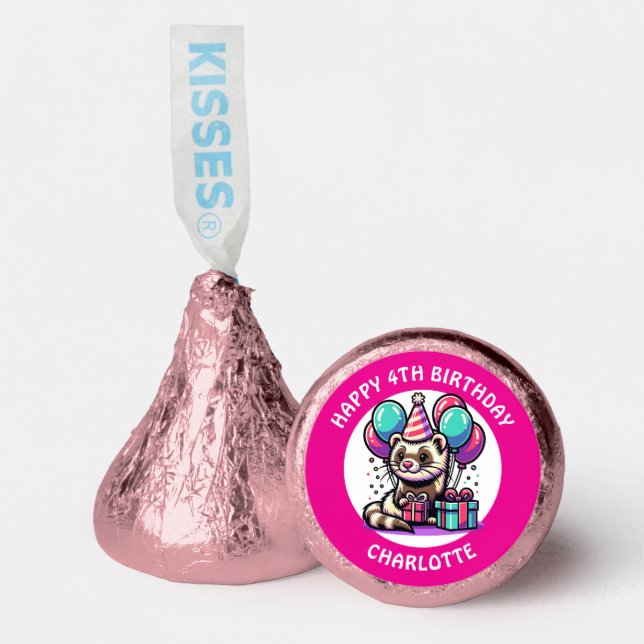 Cute Ferret Themed Girl's Birthday Personalized Hershey®'s Kisses® (Front)