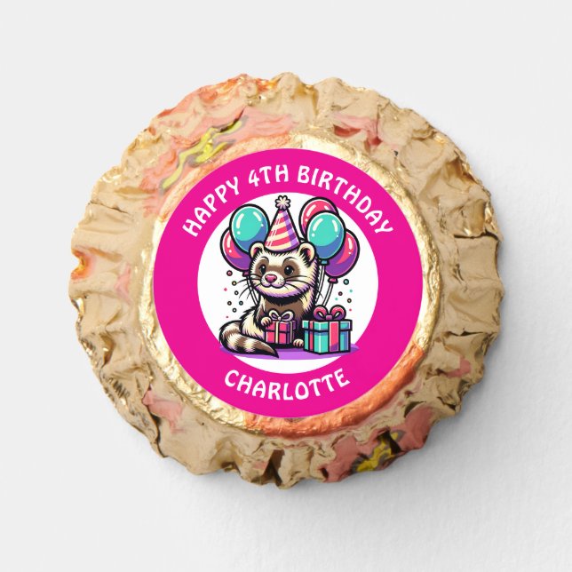 Cute Ferret Themed Girl's Birthday Personalized Reese's Peanut Butter Cups (Front)