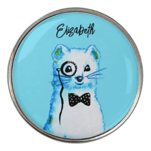 Cute Ferret Watercolor Funny Animal Name Golf Ball Marker