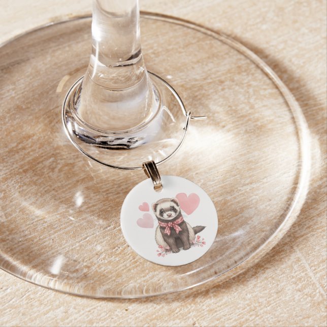 Cute Ferret Wine Glass Charm (In Situ)