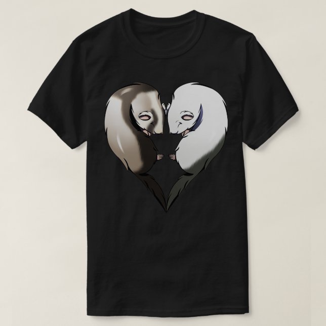 Cute Ferrets Couple Heart Valentines Day T-Shirt (Design Front)