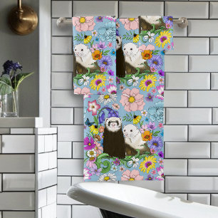 Cute Ferrets Floral Bath Towel Set