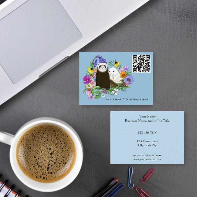 Cute Ferrets Floral Business Card (Creator Uploaded)