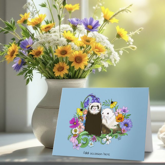 Cute Ferrets Floral Card (Creator Uploaded)