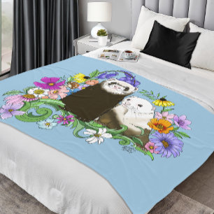 Cute Ferrets Floral Fleece Blanket
