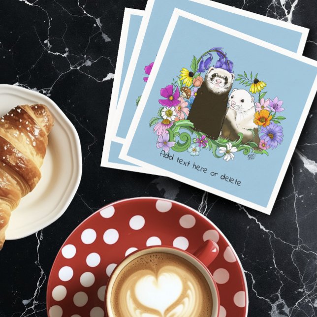 Cute Ferrets Floral Napkins (Creator Uploaded)