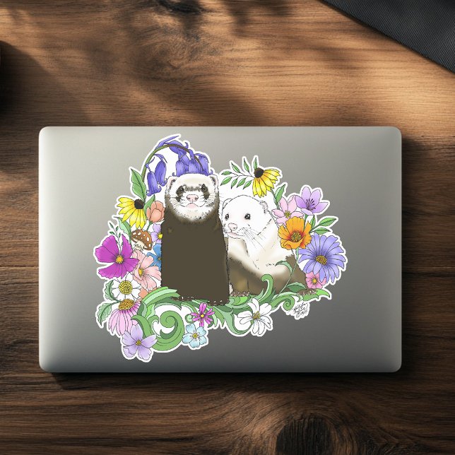 Cute Ferrets Floral Sticker (Creator Uploaded)